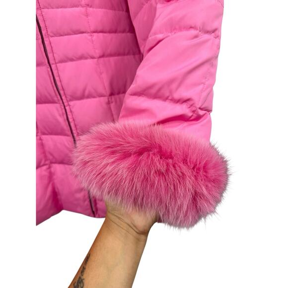MARVIN RICHARDS BARBIE PINK FOX TRIMMED PUFFER FULL ZIP PUFFER COAT XL - Picture 5 of 11